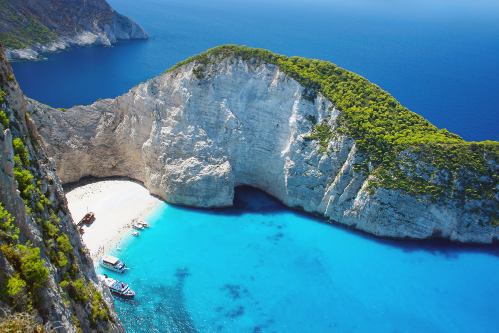 Navagio Bay beach from the sea