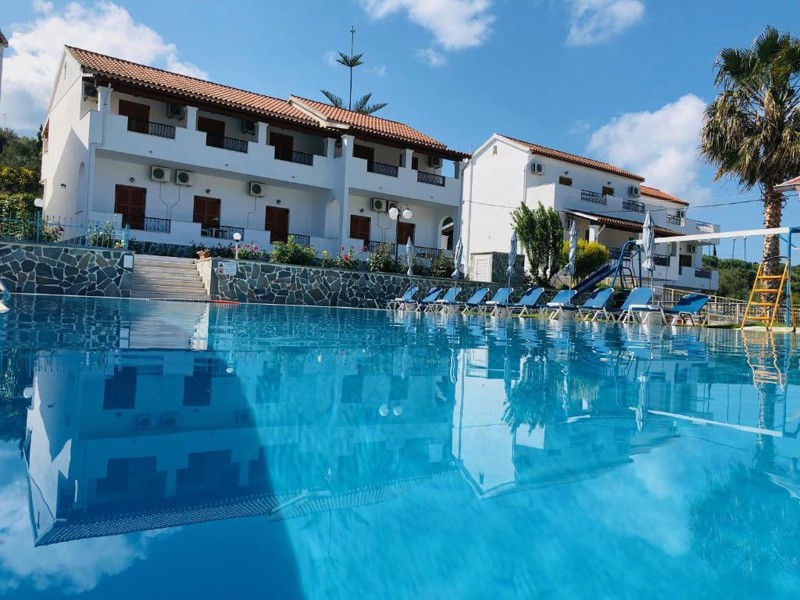Pool view at Tria Adelphia, Arillas, Corfu, Greece