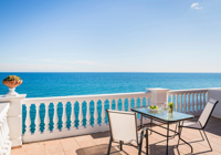 Terrace with views of sea at Mikelatos Studios in Skala, Kefalonia