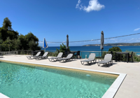 Pool with sea view at Agios Gerasimos Studios in Kefalonia