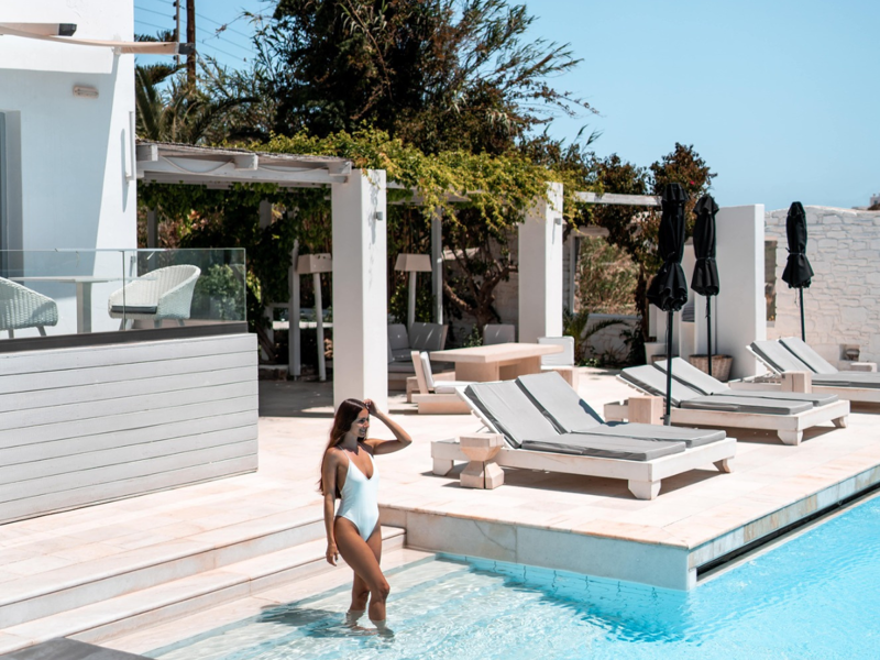 Sunbed Area at Mr & Mrs White Paros, Suites & More